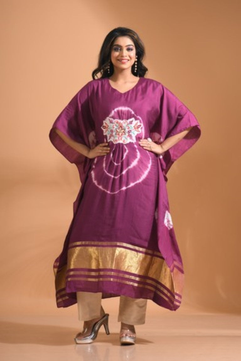 Morchari Kaftan Set With Embroidery - Purple | Grocsy