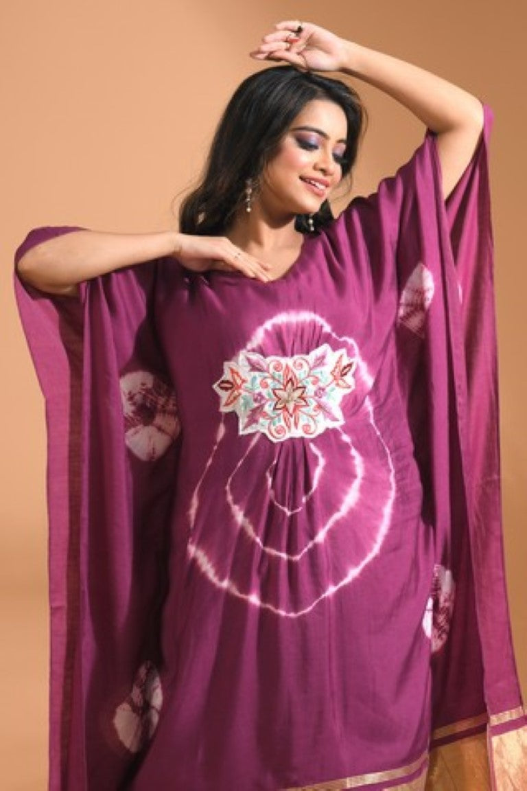 Morchari Kaftan Set With Embroidery - Purple | Grocsy