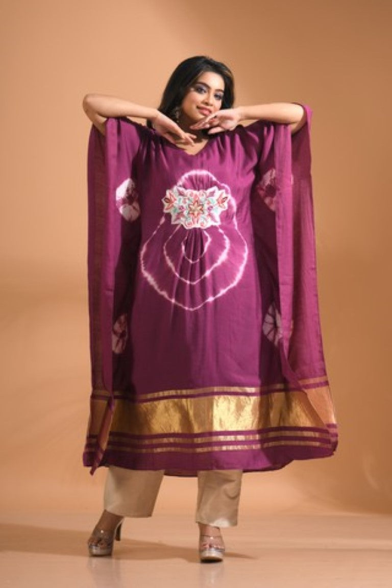 Morchari Kaftan Set With Embroidery - Purple | Grocsy