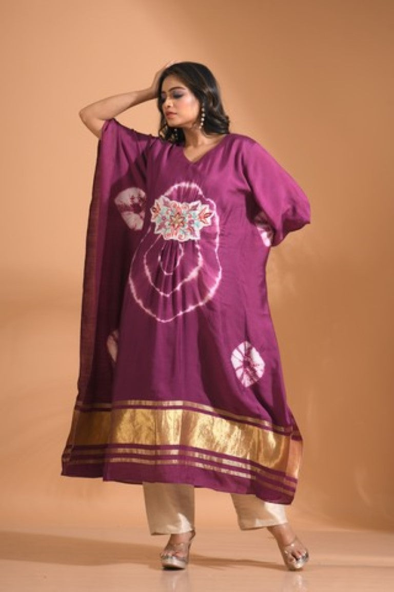 Morchari Kaftan Set With Embroidery - Purple | Grocsy