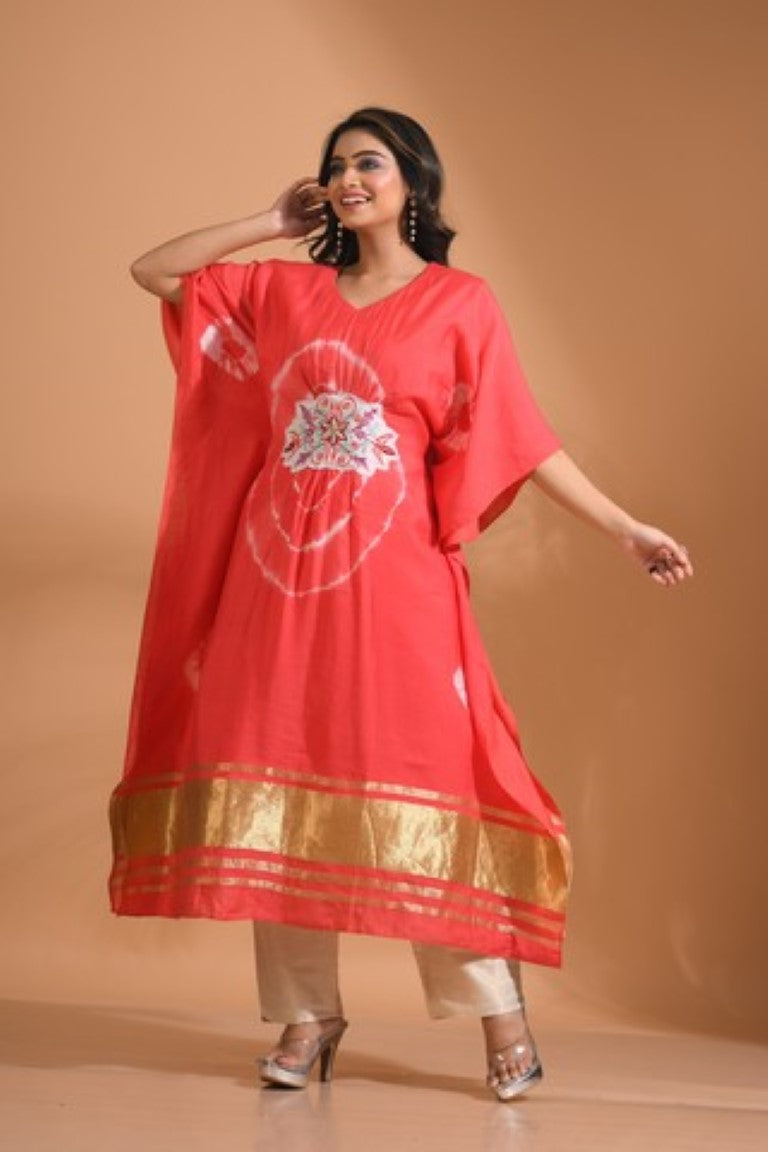 Morchari Kaftan Set With Embroidery - Red | Grocsy
