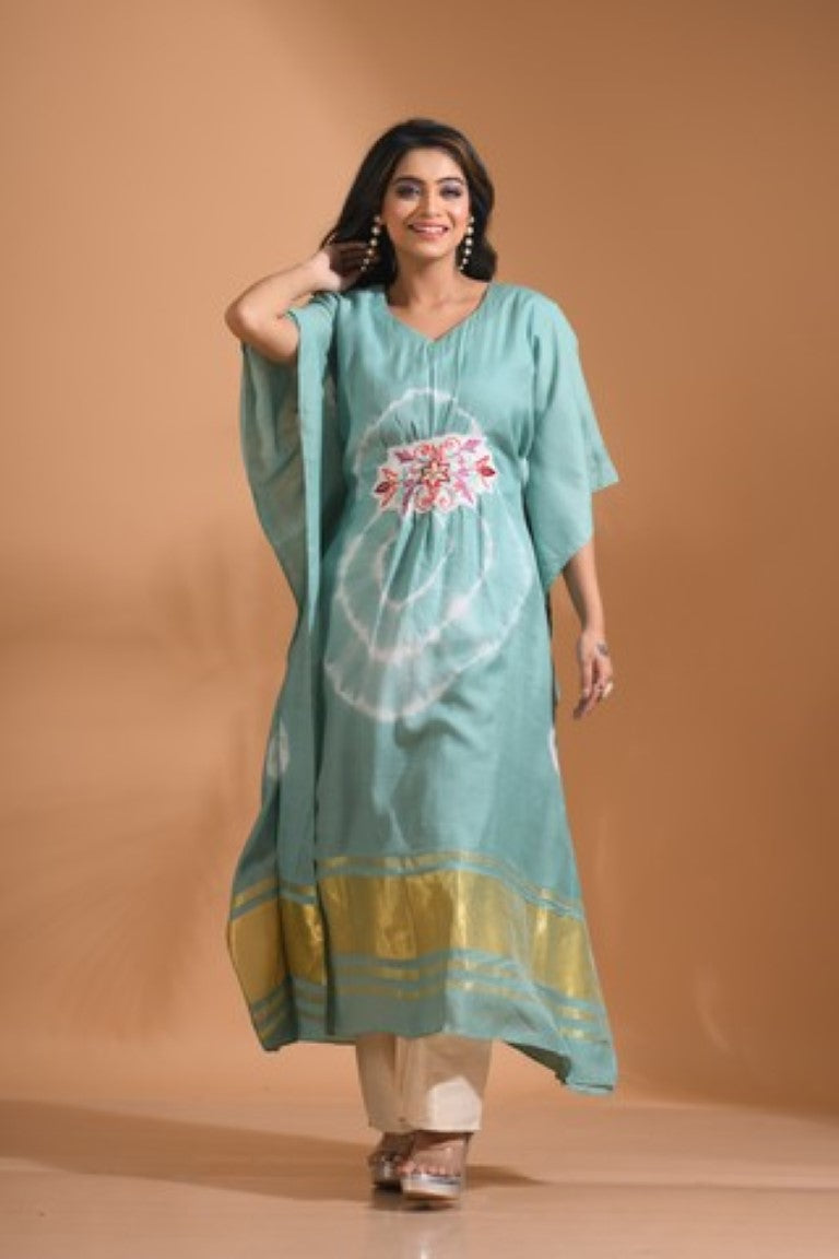 Morchari Kaftan Set With Embroidery - Light Green | Grocsy