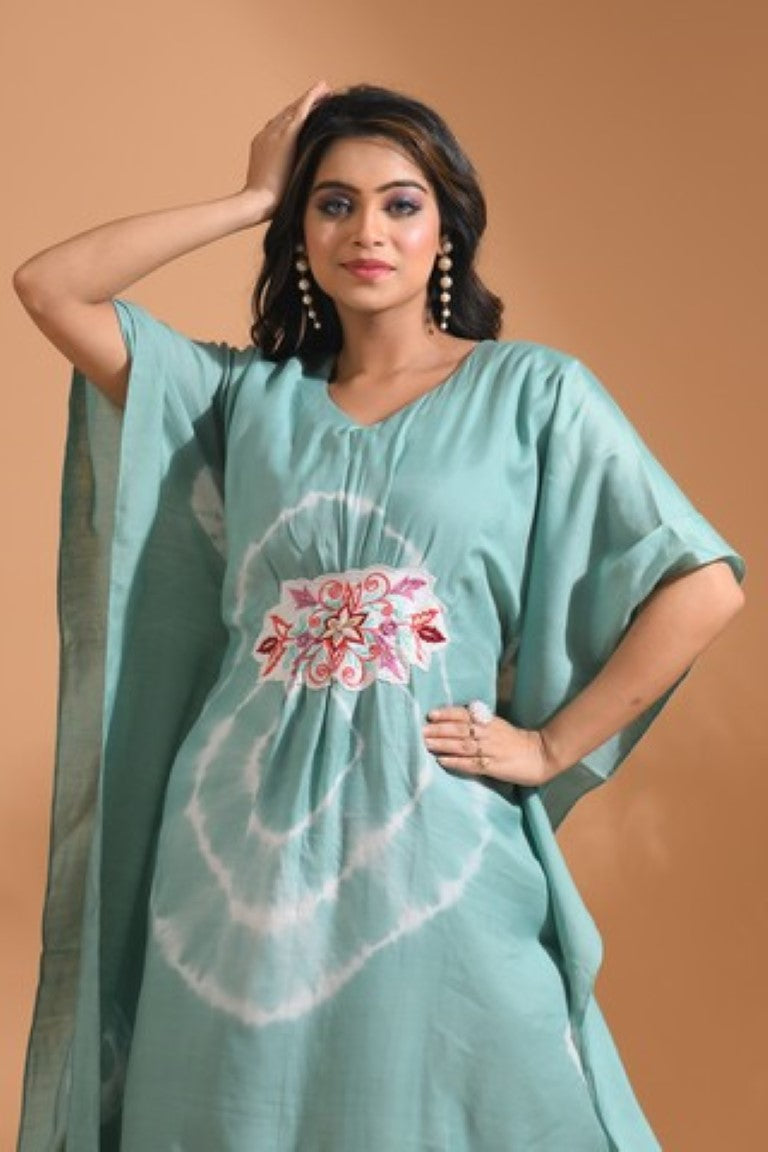 Morchari Kaftan Set With Embroidery - Light Green | Grocsy