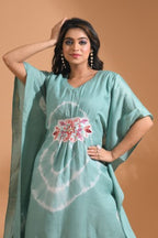 Morchari Kaftan Set With Embroidery - Light Green | Grocsy