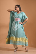 Morchari Kaftan Set With Embroidery - Light Green | Grocsy