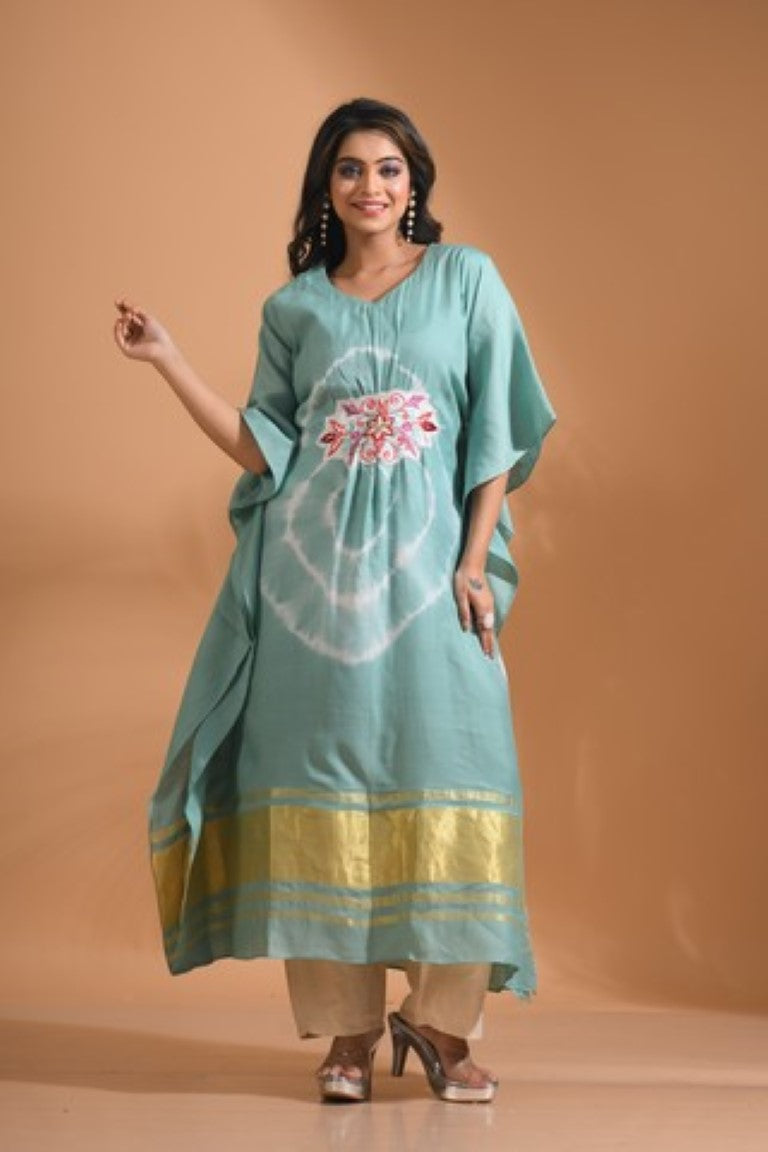 Morchari Kaftan Set With Embroidery - Light Green | Grocsy