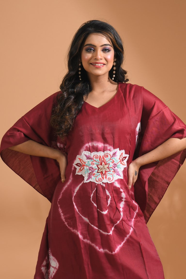 Morchari Kaftan Set With Embroidery - Maroon | Grocsy