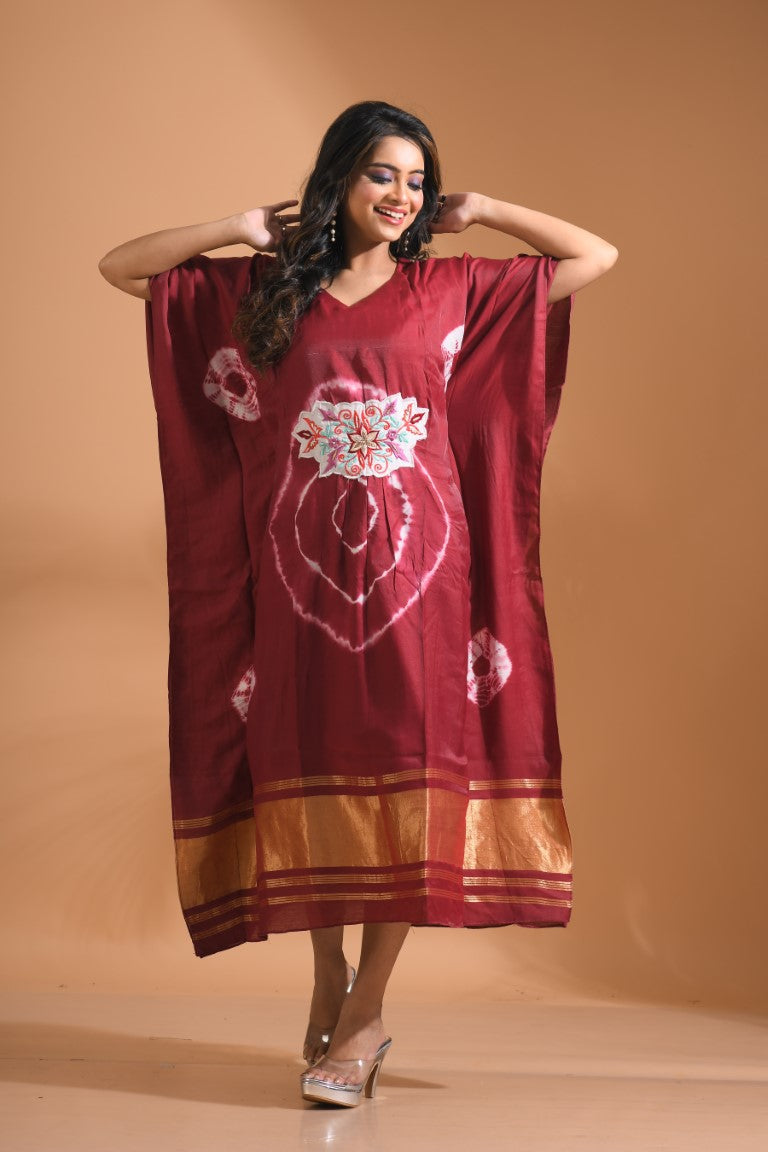 Morchari Kaftan Set With Embroidery - Maroon | Grocsy