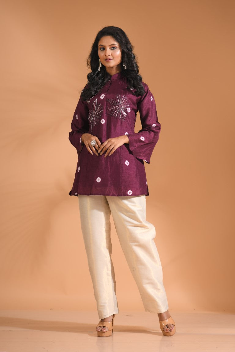 Morchari Co Ord Set With Hand Embroidery - Purple | Grocsy
