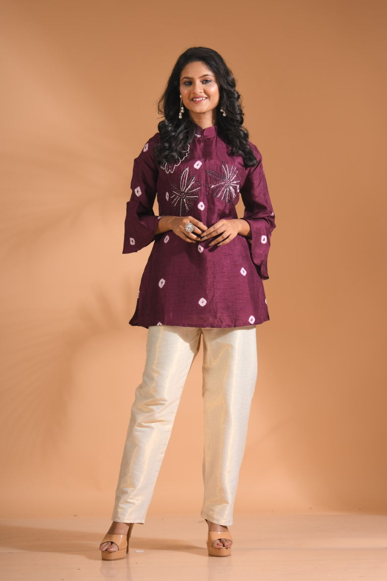 Morchari Co Ord Set With Hand Embroidery - Purple | Grocsy
