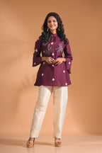 Morchari Co Ord Set With Hand Embroidery - Purple | Grocsy