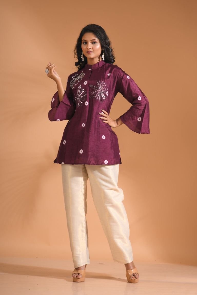 Morchari Co Ord Set With Hand Embroidery - Purple | Grocsy