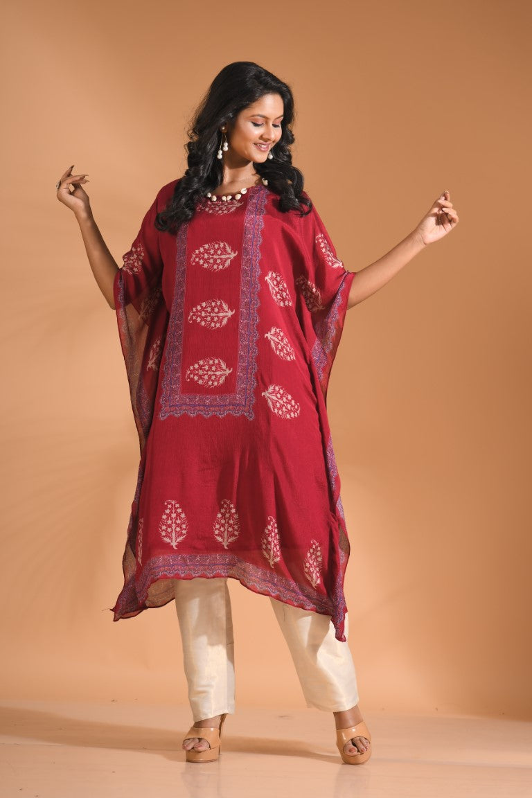 Morchari Co Ord Set With Hand Embroidery - Maroon | Grocsy