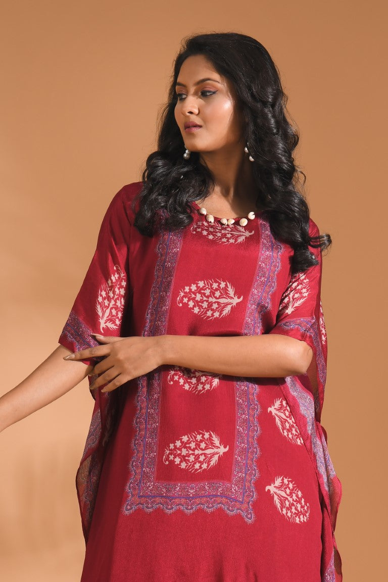 Morchari Co Ord Set With Hand Embroidery - Maroon | Grocsy