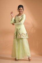 Morchari Co Ord Set With Hand Embroidery - Green | Grocsy