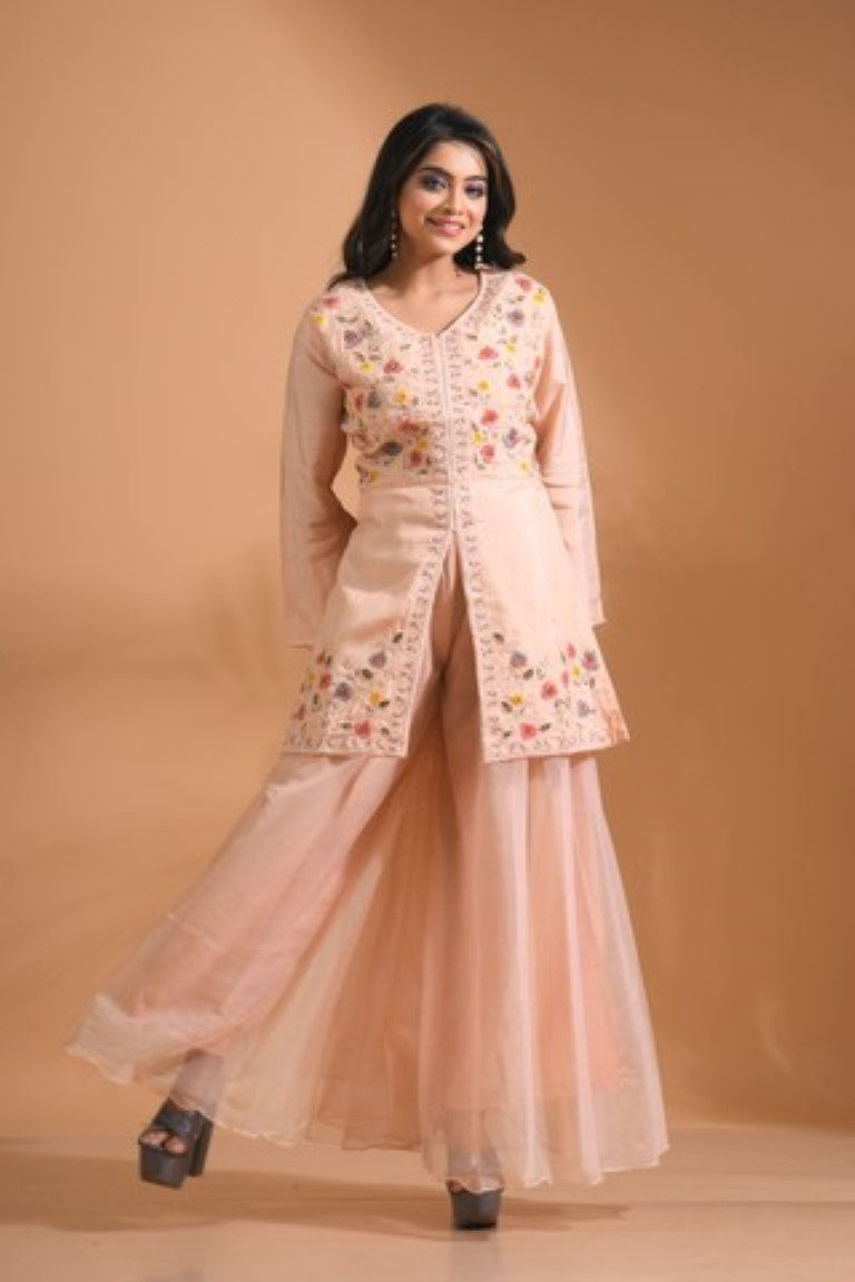 Morchari Co Ord Set With Hand Embroidery - Cream | Grocsy