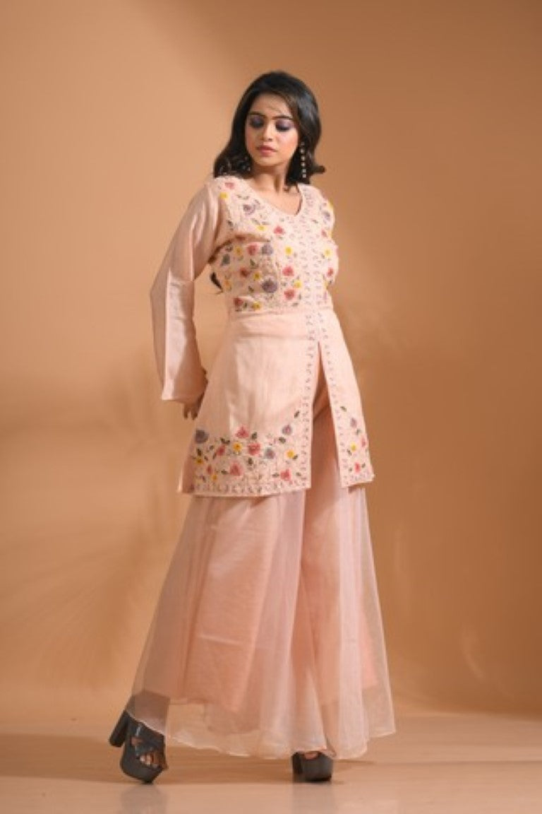 Morchari Co Ord Set With Hand Embroidery - Cream | Grocsy