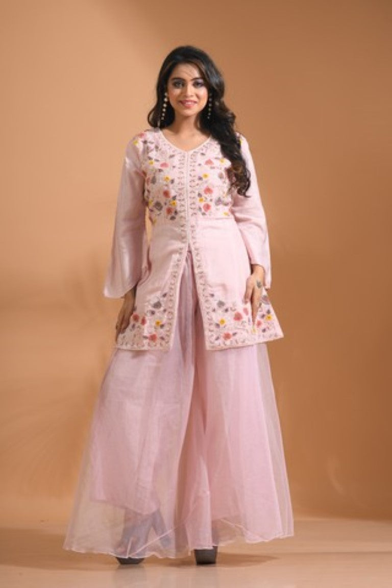 Morchari Co Ord Set With Hand Embroidery - Light Peach | Grocsy