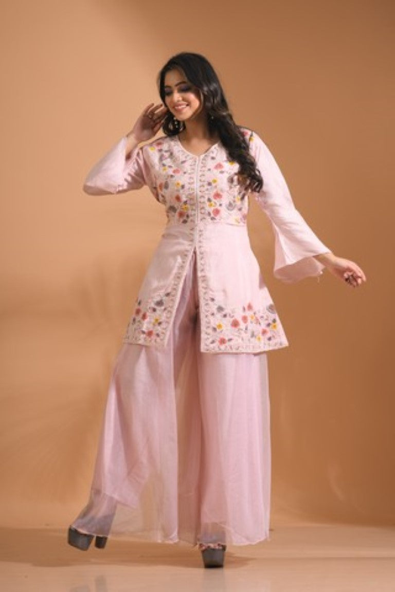 Morchari Co Ord Set With Hand Embroidery - Light Peach | Grocsy
