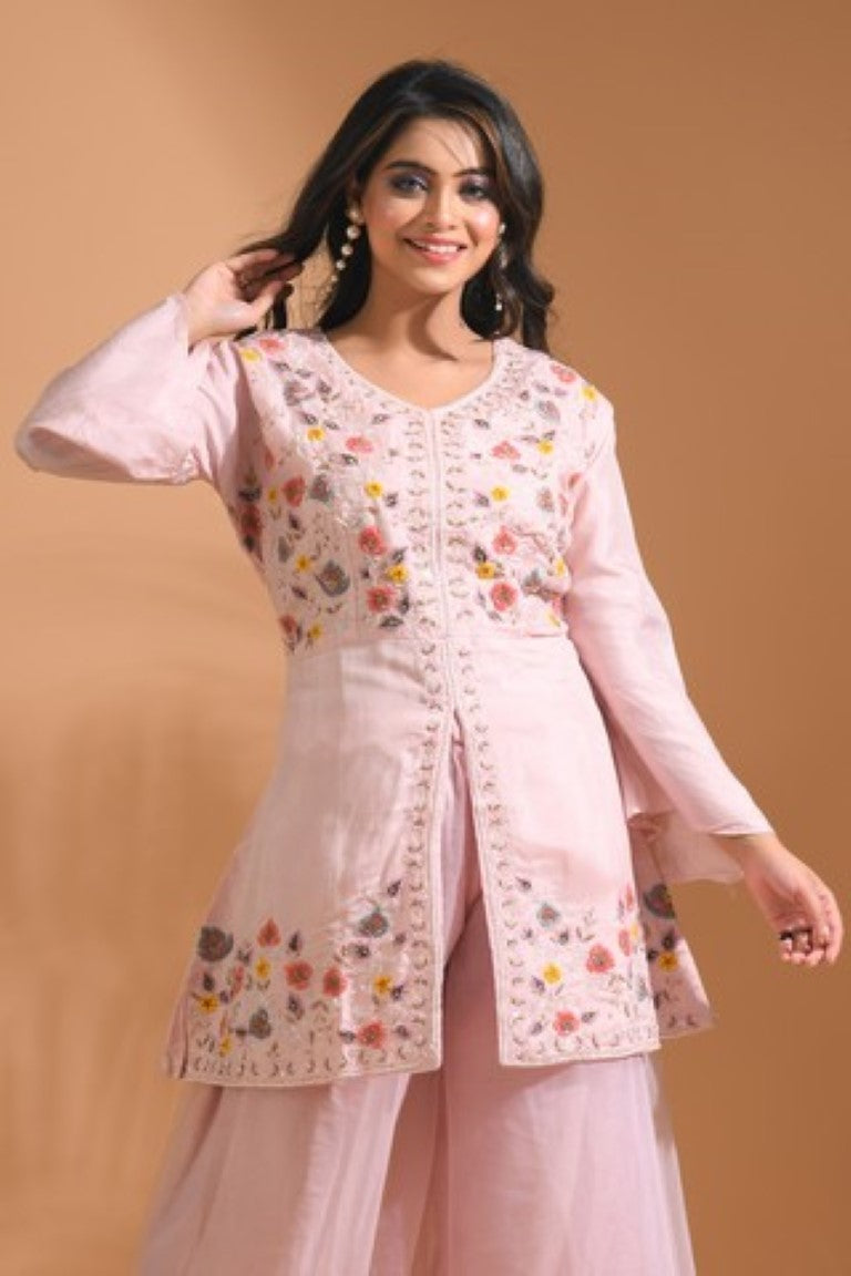 Morchari Co Ord Set With Hand Embroidery - Light Peach | Grocsy
