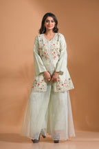 Morchari Co Ord Set With Hand Embroidery - Light Green | Grocsy