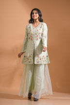 Morchari Co Ord Set With Hand Embroidery - Light Green | Grocsy