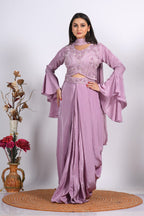 Morchari Crop Top With Dupatta With Hand Embroidery - Purple | Grocsy