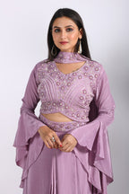Morchari Crop Top With Dupatta With Hand Embroidery - Purple | Grocsy