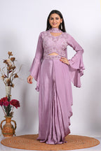 Morchari Crop Top With Dupatta With Hand Embroidery - Purple | Grocsy