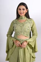 Morchari Crop Top With Dupatta With Hand Embroidery - Green | Grocsy