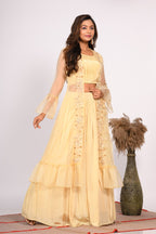 Morchari Crop Top With Jacket With Hand Embroidery - Yellow | Grocsy