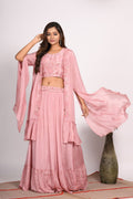 Morchari Crop Top With Long Jacket With Hand Embroidery - Rust | Grocsy