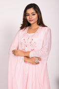 Morchari Crop Top With Long Jacket With Hand Embroidery - Pink | Grocsy
