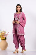 Morchari Crop Top With Jacket With Hand Embroidery - Purple | Grocsy