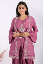Morchari Crop Top With Jacket With Hand Embroidery - Purple | Grocsy