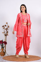 Morchari Crop Top With Jacket With Hand Embroidery - Pink | Grocsy