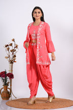 Morchari Crop Top With Jacket With Hand Embroidery - Pink | Grocsy