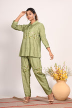 Morchari Co Ord Set With Hand Embroidery - Green | Grocsy