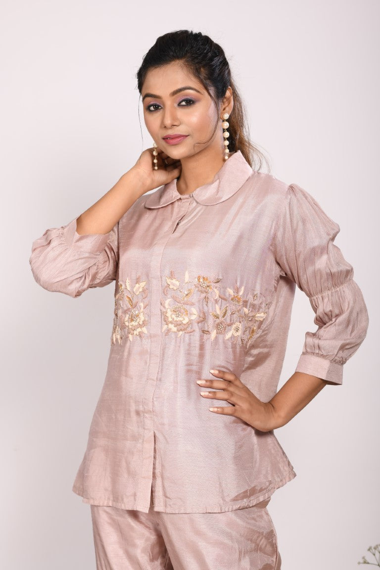 Morchari Co Ord Set With Hand Embroidery - Cream | Grocsy