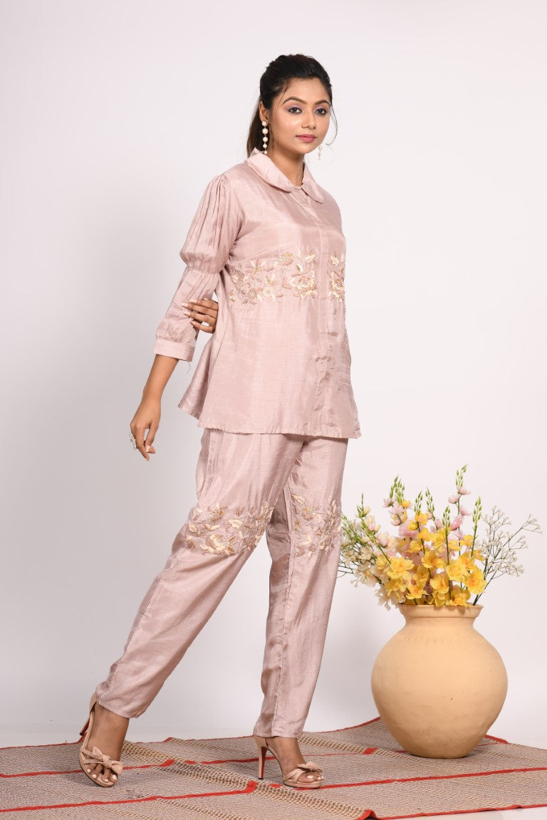 Morchari Co Ord Set With Hand Embroidery - Cream | Grocsy