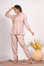 Morchari Co Ord Set With Hand Embroidery - Cream | Grocsy