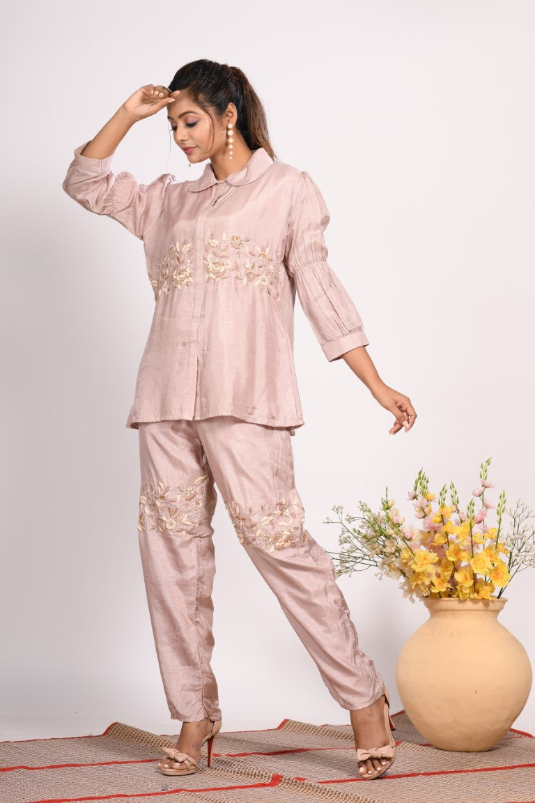 Morchari Co Ord Set With Hand Embroidery - Cream | Grocsy