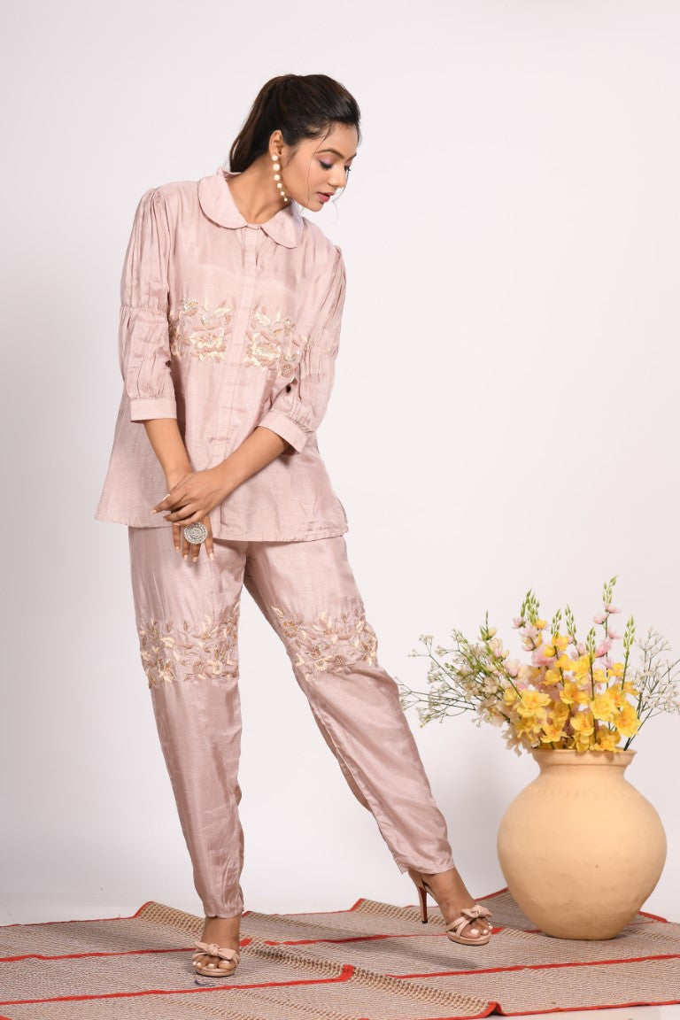 Morchari Co Ord Set With Hand Embroidery - Cream | Grocsy