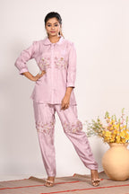Morchari Co Ord Set With Hand Embroidery - Purple | Grocsy