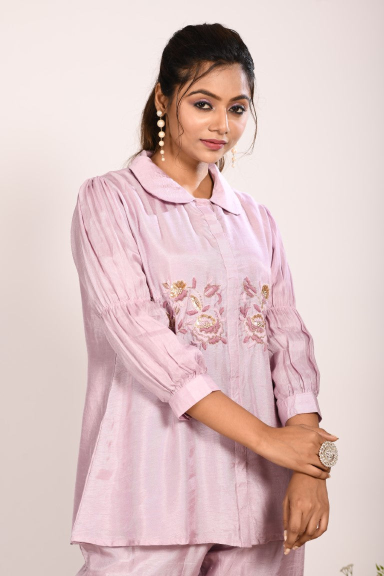 Morchari Co Ord Set With Hand Embroidery - Purple | Grocsy