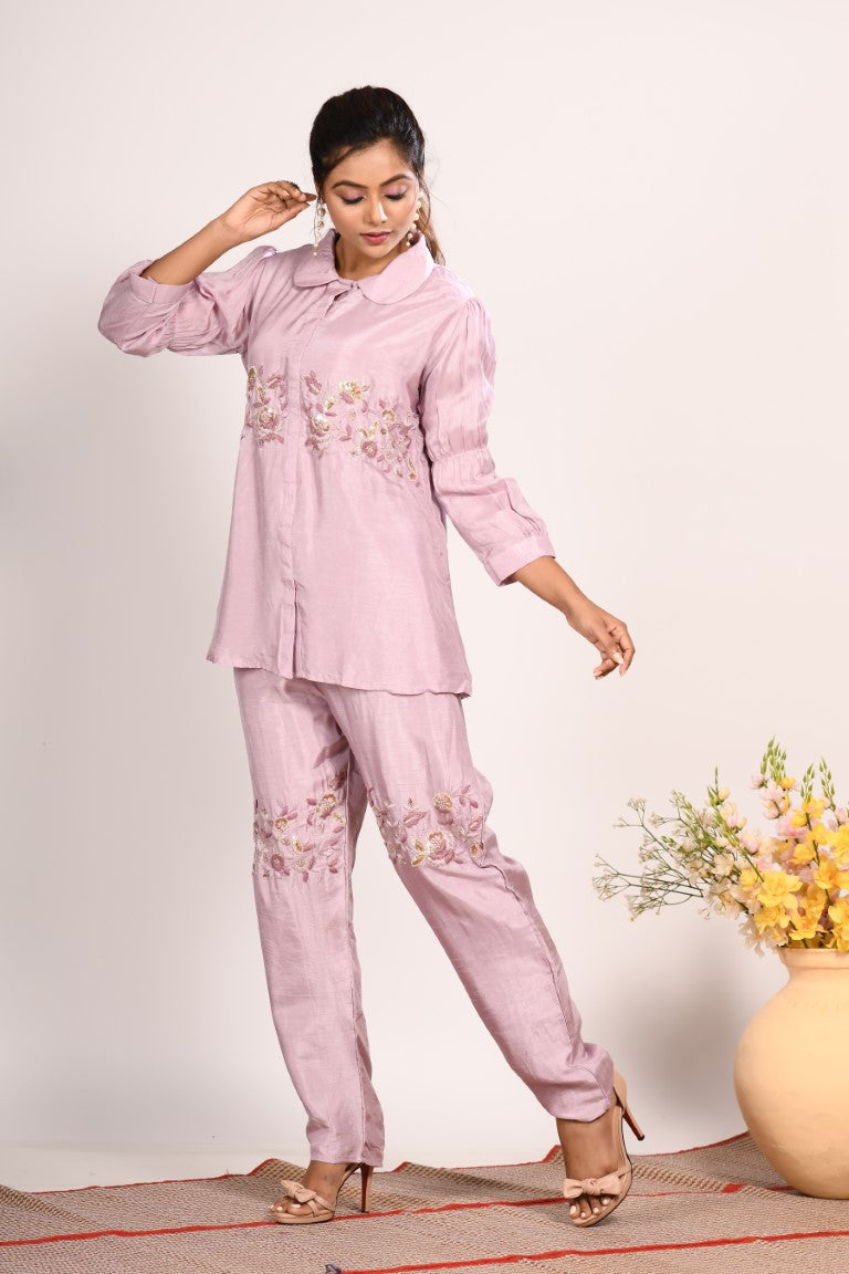 Morchari Co Ord Set With Hand Embroidery - Purple | Grocsy
