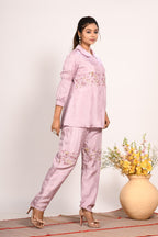 Morchari Co Ord Set With Hand Embroidery - Purple | Grocsy