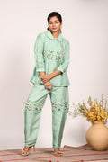 Morchari Co Ord Set With Hand Embroidery - Green | Grocsy