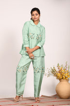 Morchari Co Ord Set With Hand Embroidery - Green | Grocsy