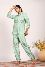 Morchari Co Ord Set With Hand Embroidery - Green | Grocsy